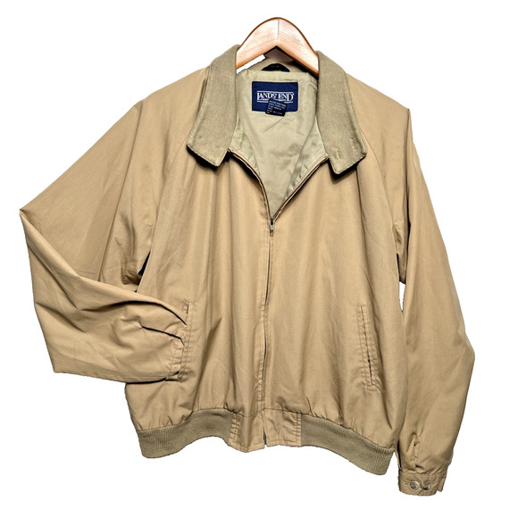 Vintage Lands' End Harrington Bomber Jacket Men’s Large Khaki Lightweight Lined - Picture 1 of 11